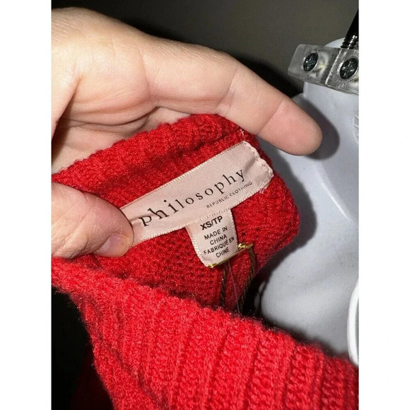 NEW Philosophy Womens Sweater Plus Size XS RED Viscose Blend Chunky Knit Crew - Picture 3 of 10